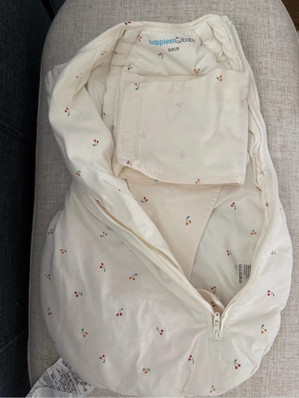 Happiest Baby Cream Cherry Print Swaddle Sack - Zipper